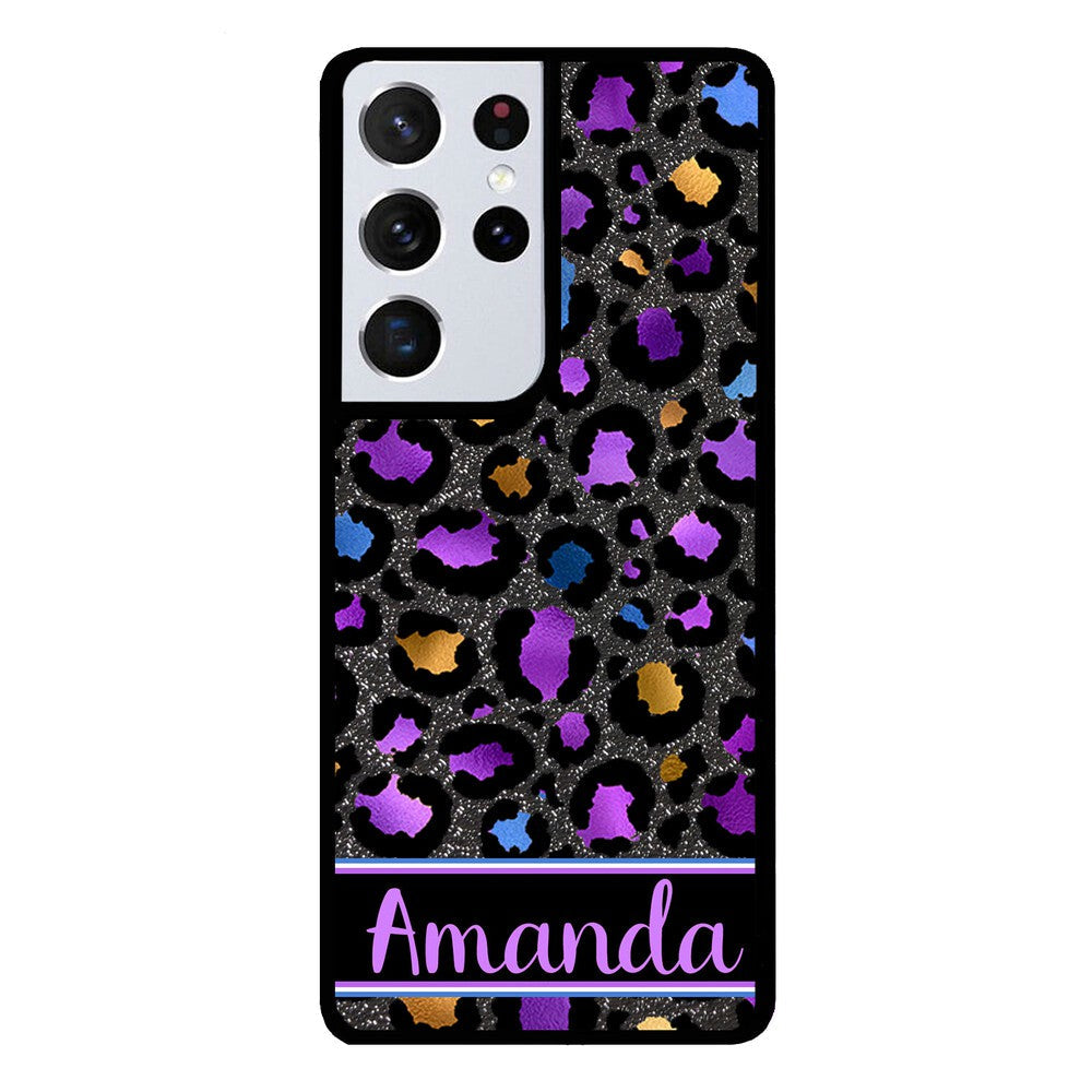 Space Leopard Blue Purple Gold Foil Personalized Samsung Phone Case