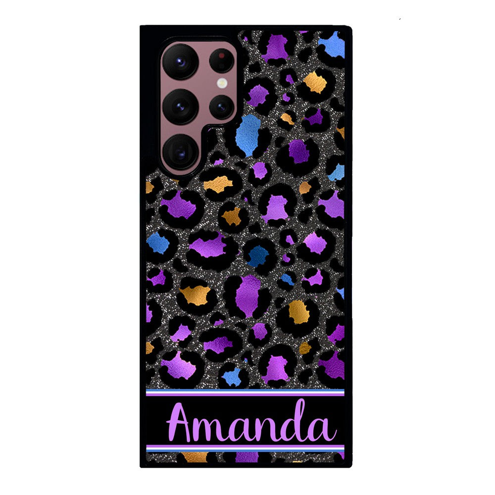 Space Leopard Blue Purple Gold Foil Personalized Samsung Phone Case