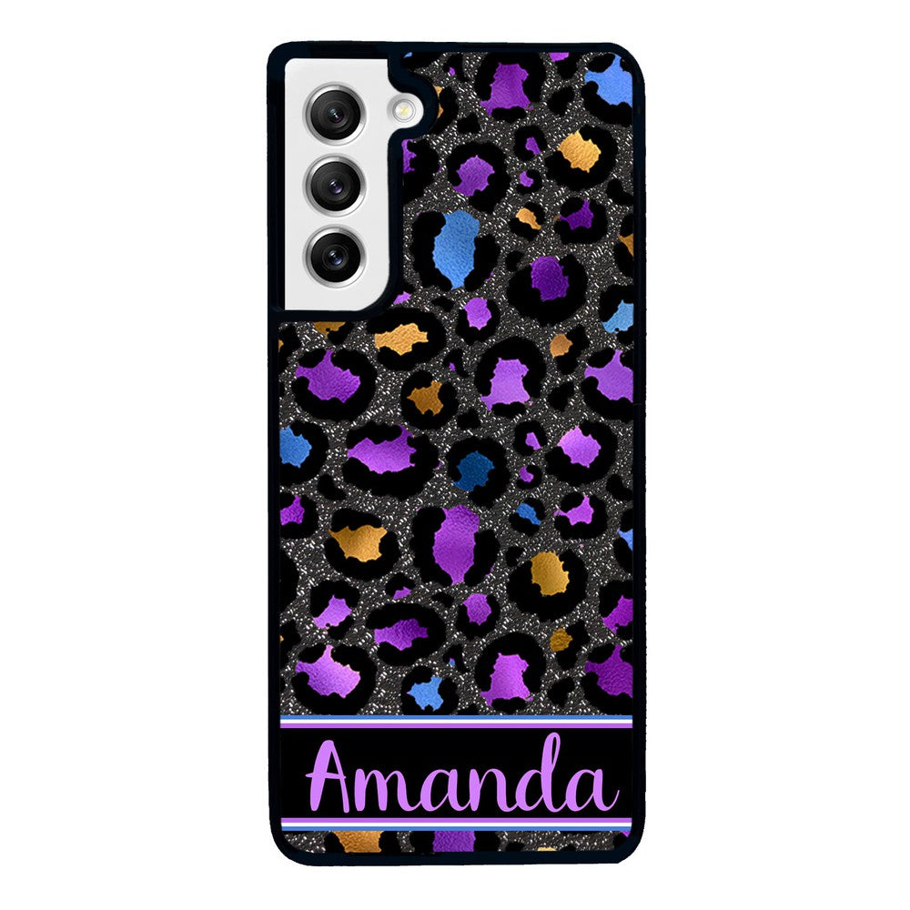 Space Leopard Blue Purple Gold Foil Personalized Samsung Phone Case