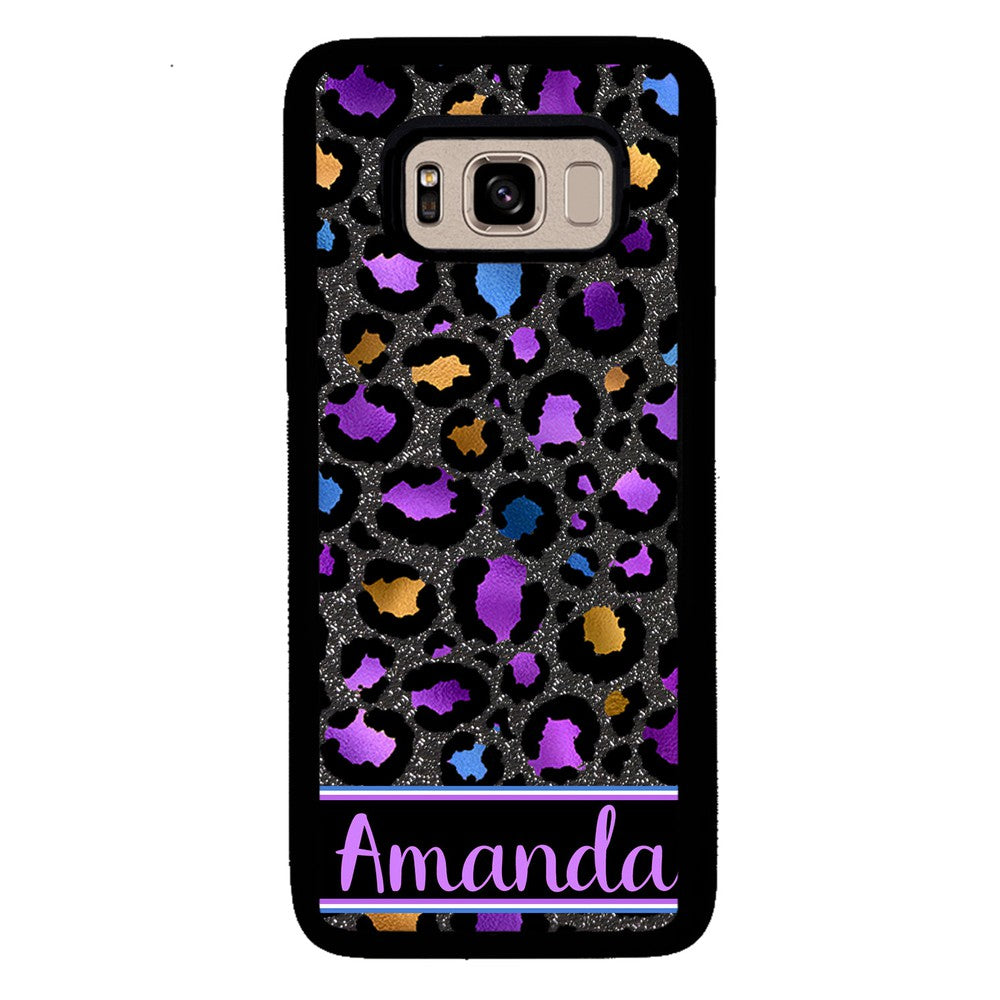 Space Leopard Blue Purple Gold Foil Personalized Samsung Phone Case