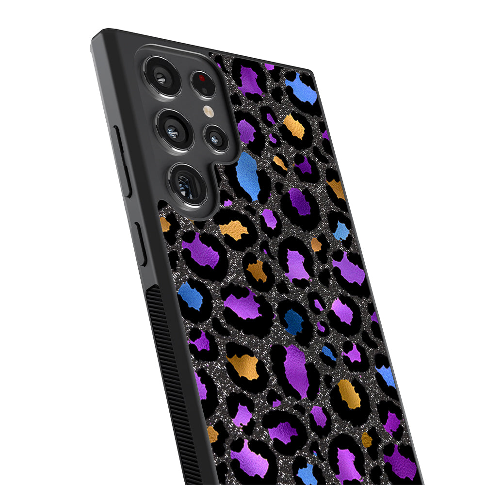 Space Leopard Blue Purple Gold Foil Personalized Samsung Phone Case