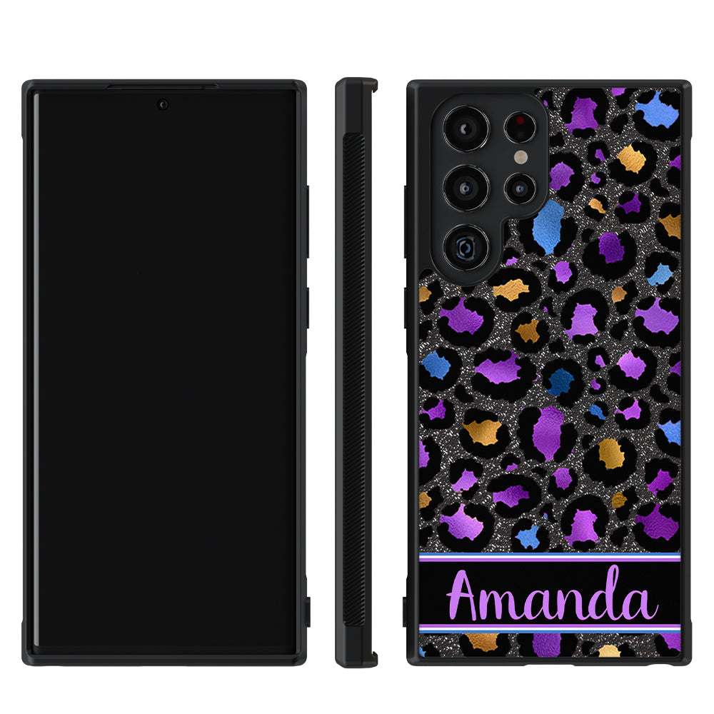 Space Leopard Blue Purple Gold Foil Personalized Samsung Phone Case