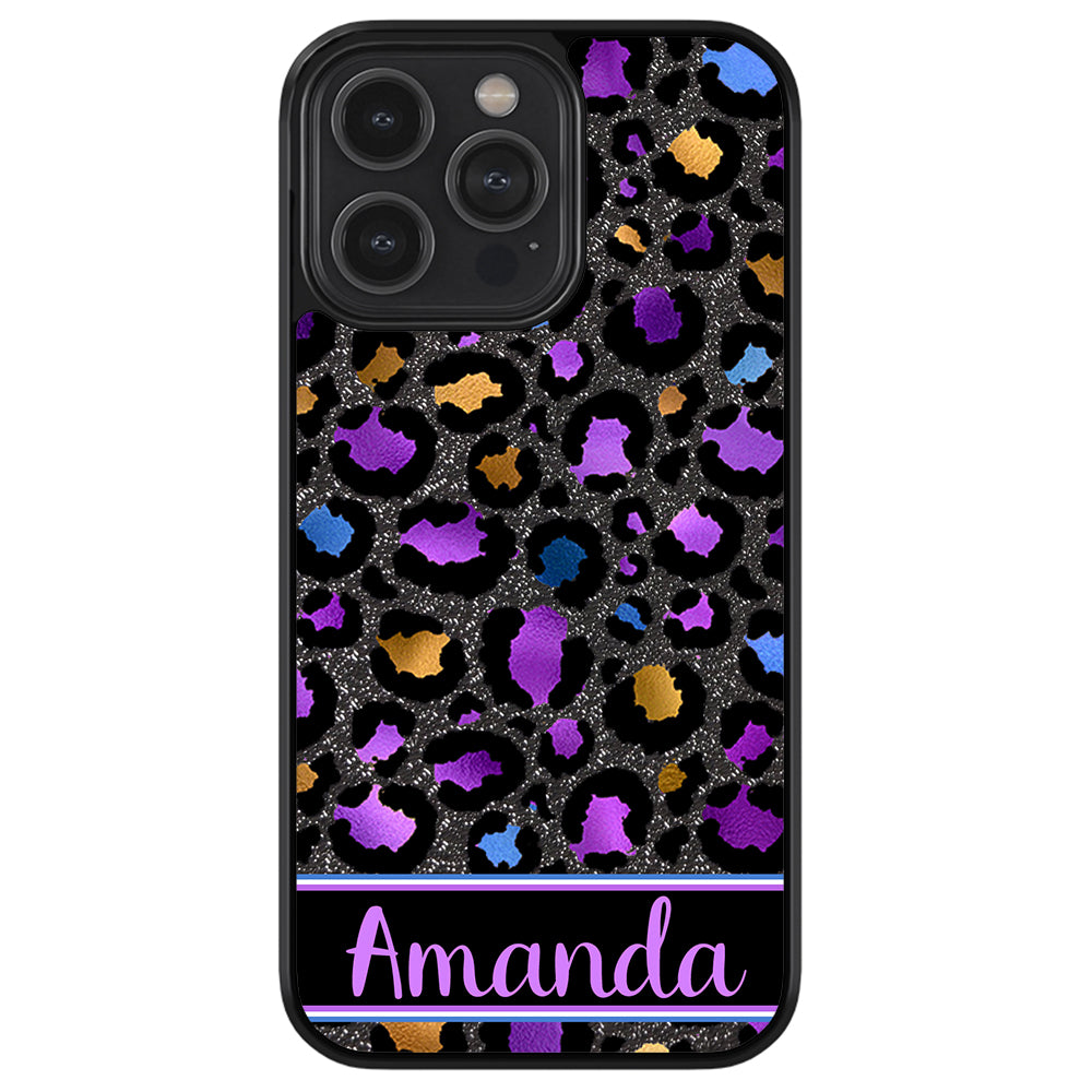 Space Leopard Blue Purple Gold Foil Personalized Apple iPhone Case