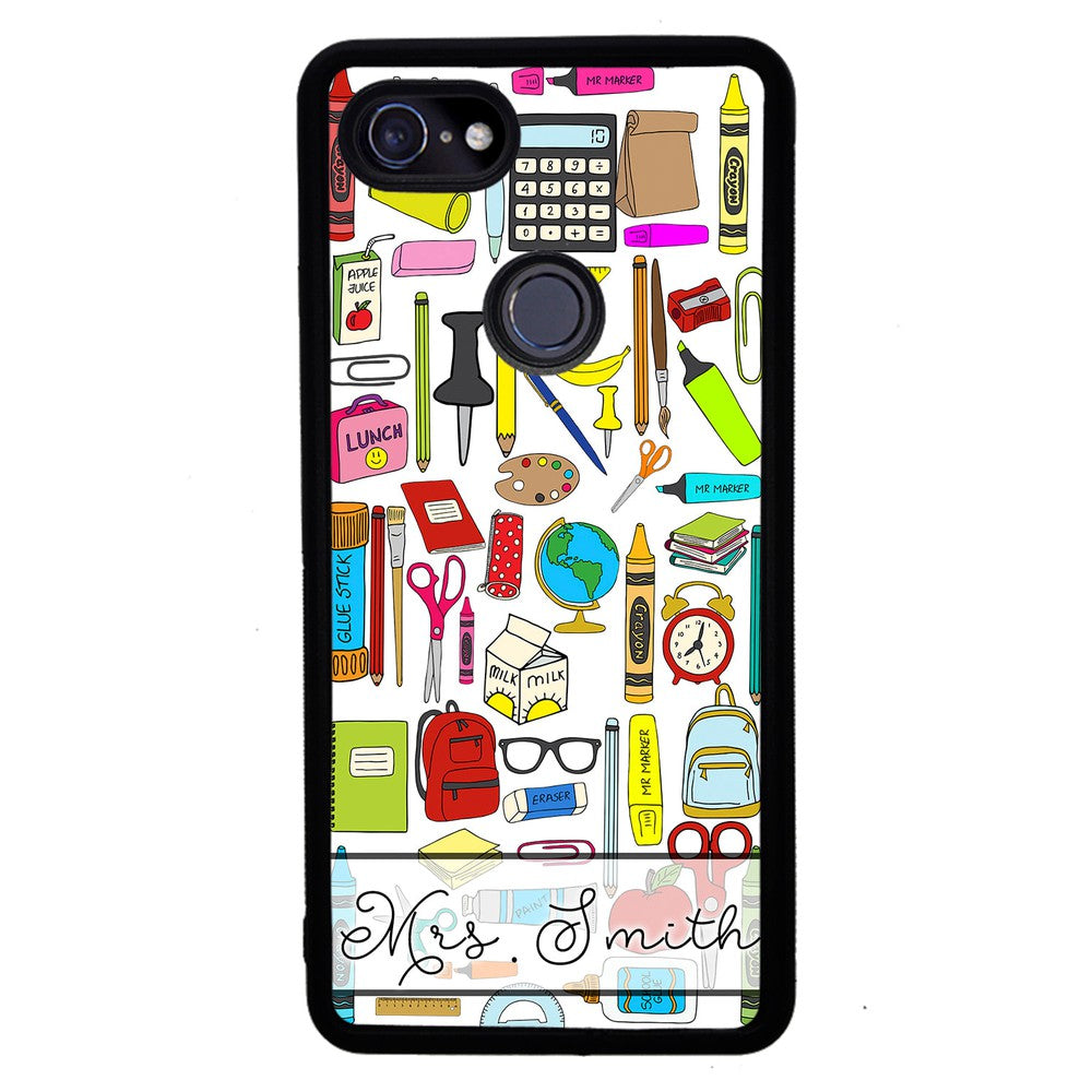 Teacher Appreciation School Supplies Collage Personalized Google Phone Case