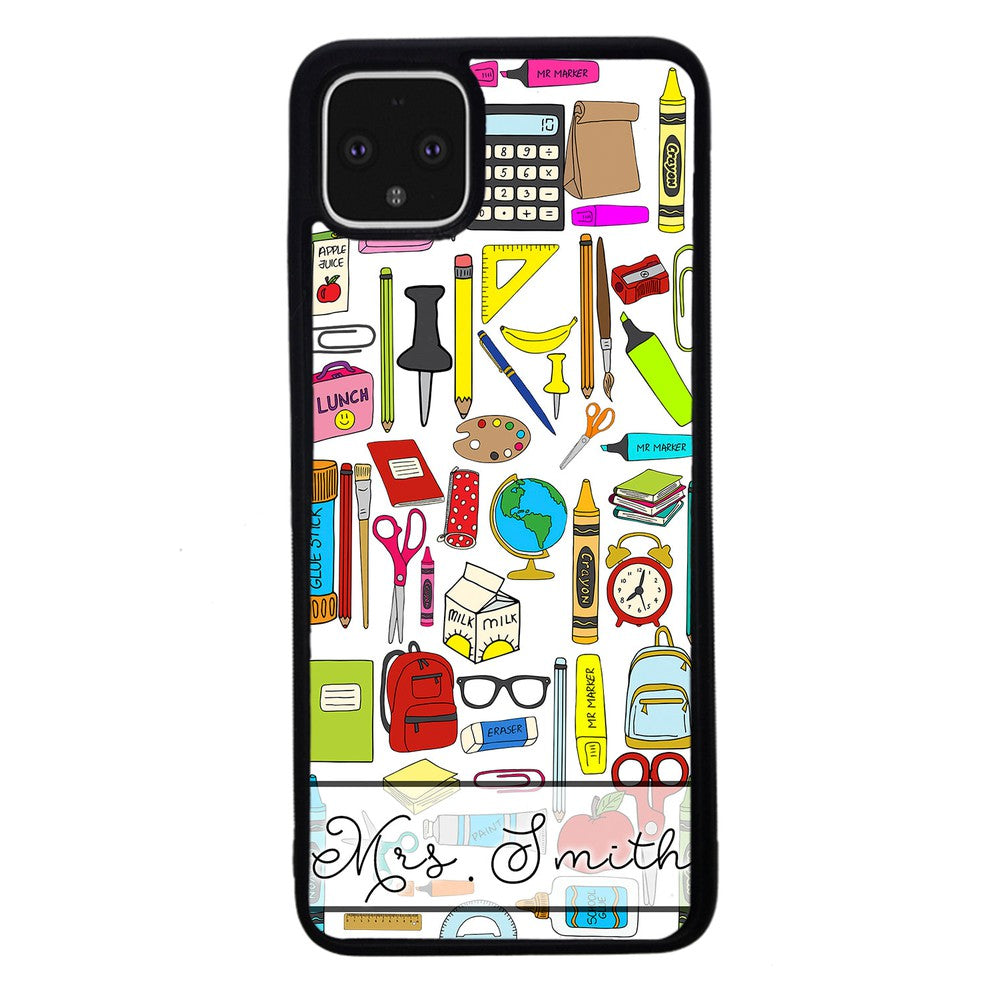 Teacher Appreciation School Supplies Collage Personalized Google Phone Case