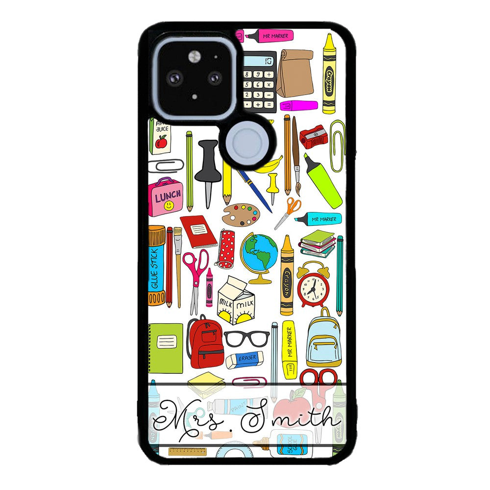 Teacher Appreciation School Supplies Collage Personalized Google Phone Case