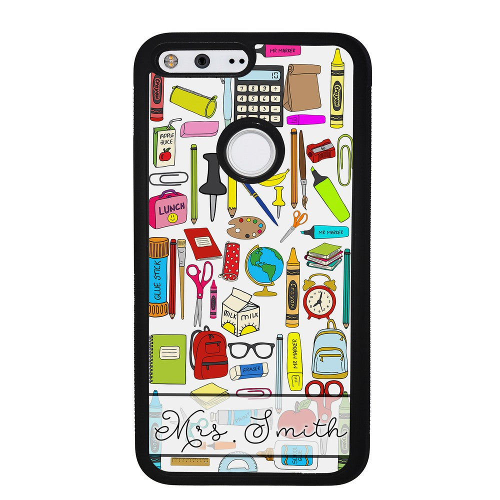 Teacher Appreciation School Supplies Collage Personalized Google Phone Case