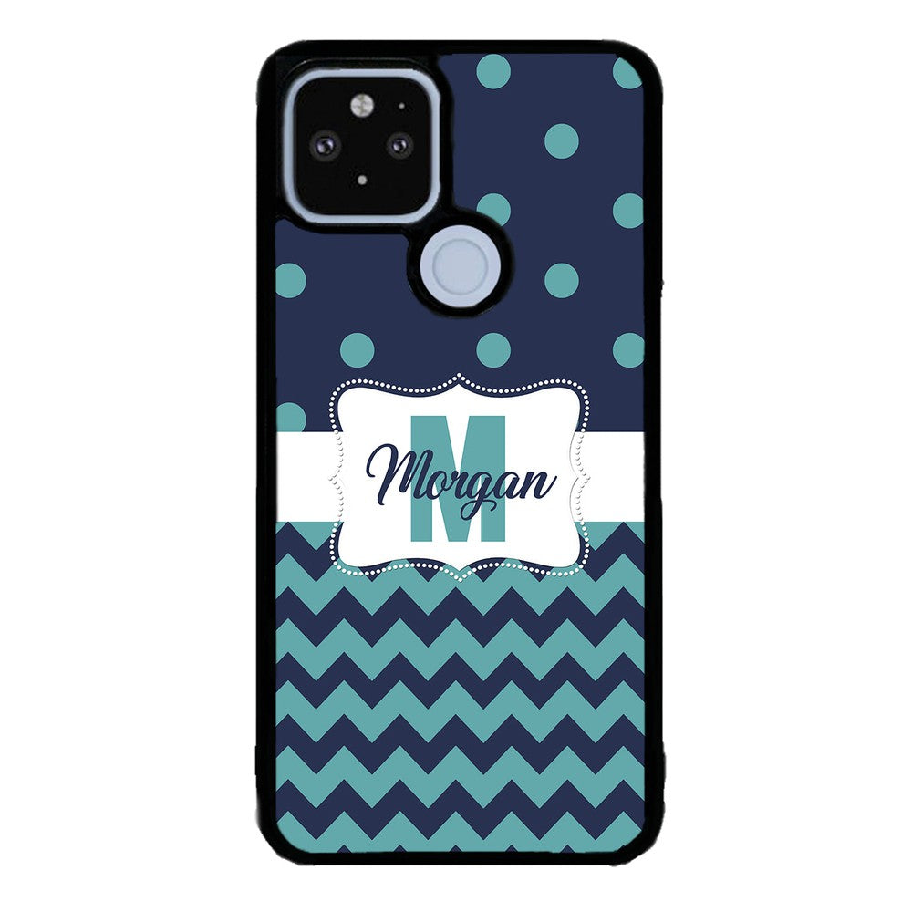 Teal Dark Blue Polka Dot Chevron Personalized Google Phone Case