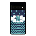 Teal Dark Blue Polka Dot Chevron Personalized Google Phone Case