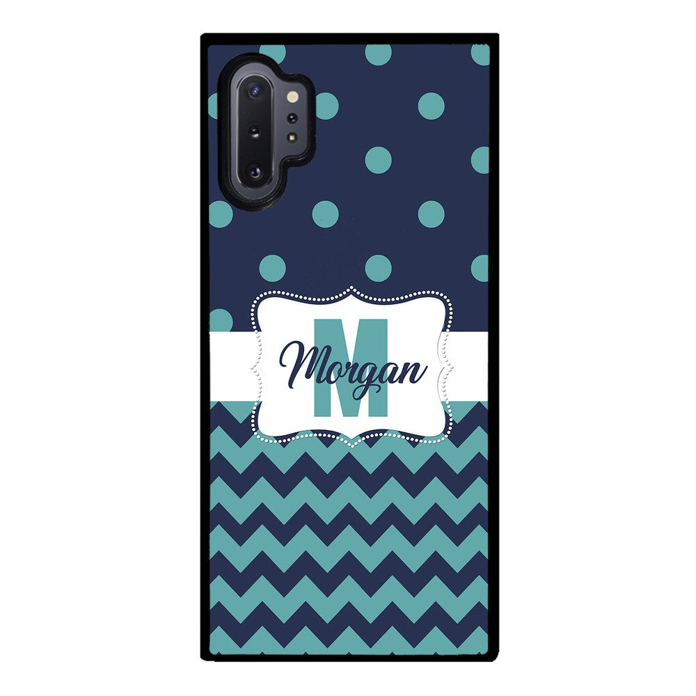 Teal Dark Blue Polka Dot Chevron Personalized Samsung Phone Case