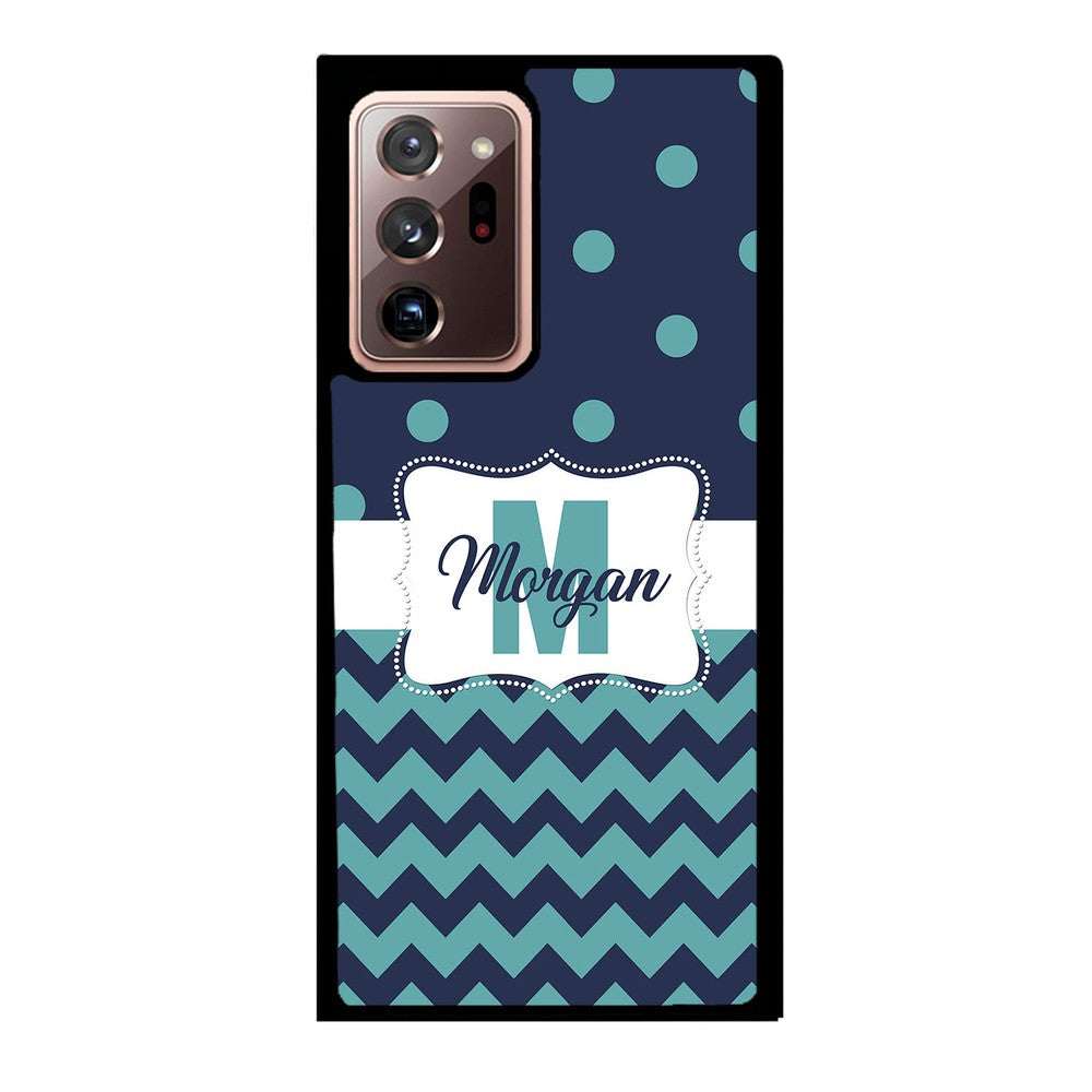 Teal Dark Blue Polka Dot Chevron Personalized Samsung Phone Case