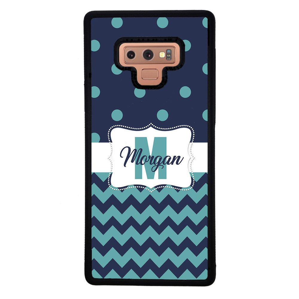 Teal Dark Blue Polka Dot Chevron Personalized Samsung Phone Case