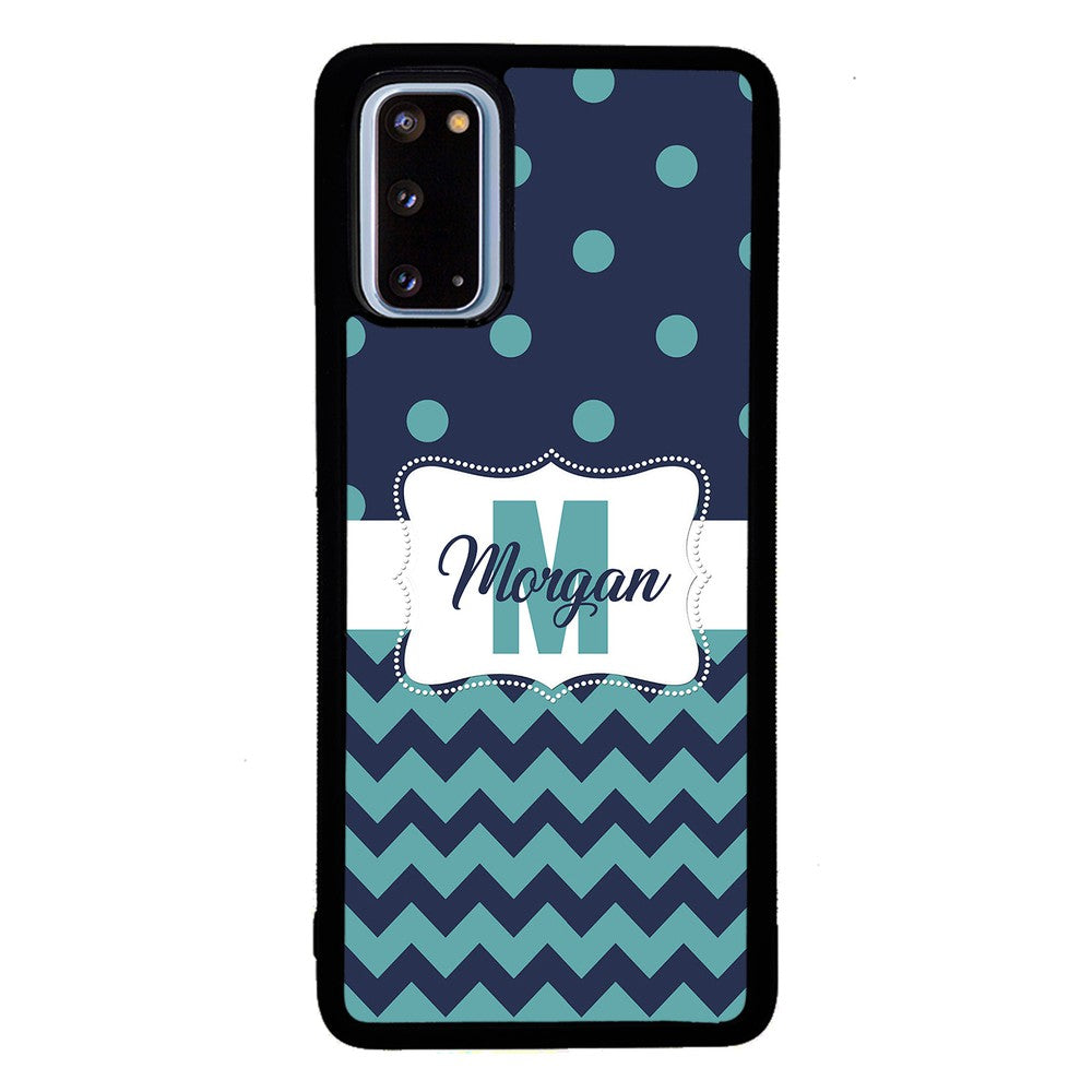 Teal Dark Blue Polka Dot Chevron Personalized Samsung Phone Case