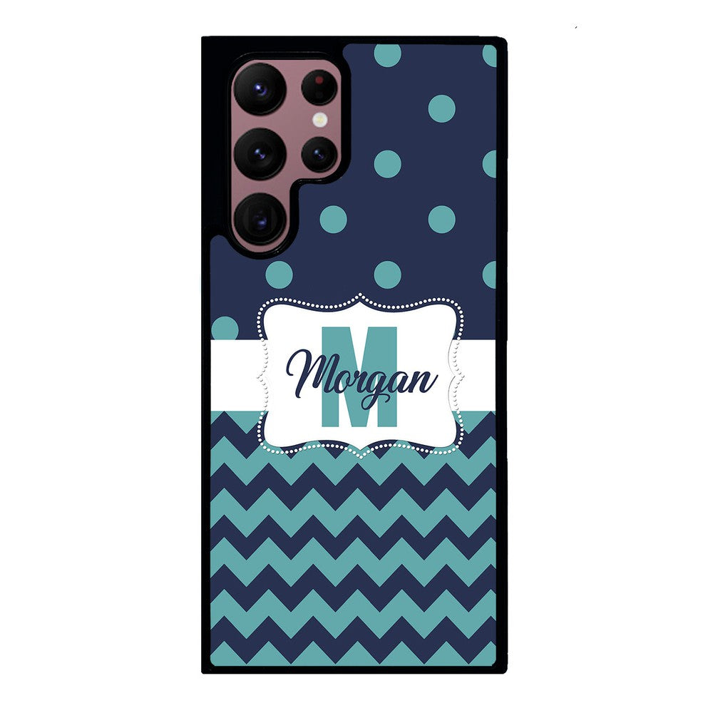 Teal Dark Blue Polka Dot Chevron Personalized Samsung Phone Case
