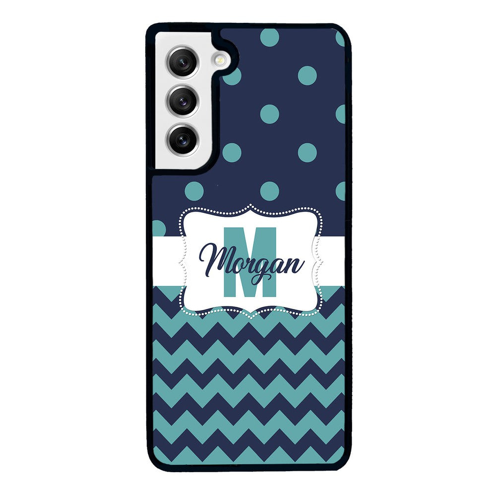 Teal Dark Blue Polka Dot Chevron Personalized Samsung Phone Case