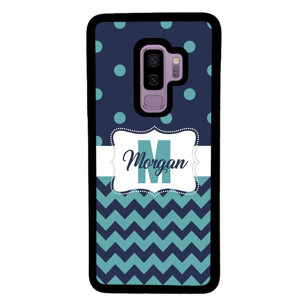 Teal Dark Blue Polka Dot Chevron Personalized Samsung Phone Case