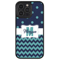 Teal Dark Blue Polka Dot Chevron Personalized Apple iPhone Case