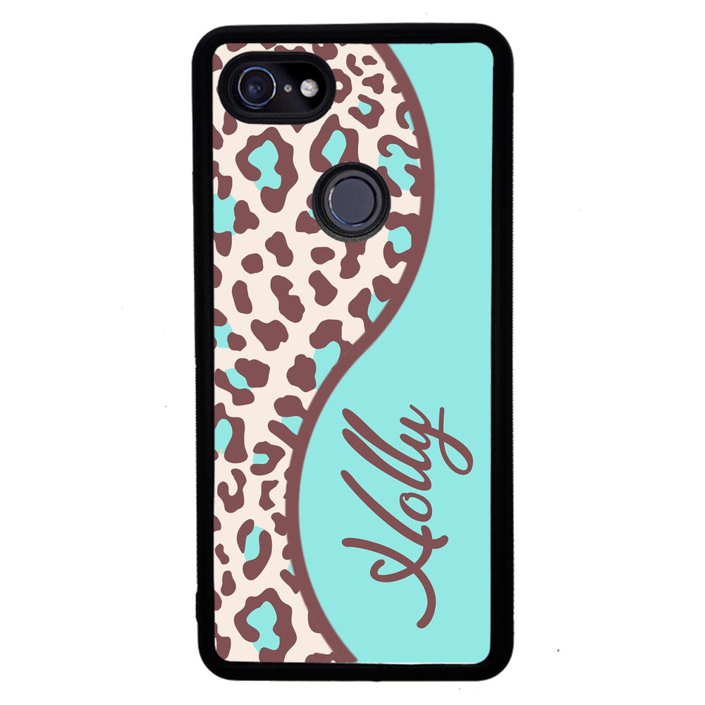 Teal and Brown Leopard Curvy Personalized Google Phone Case