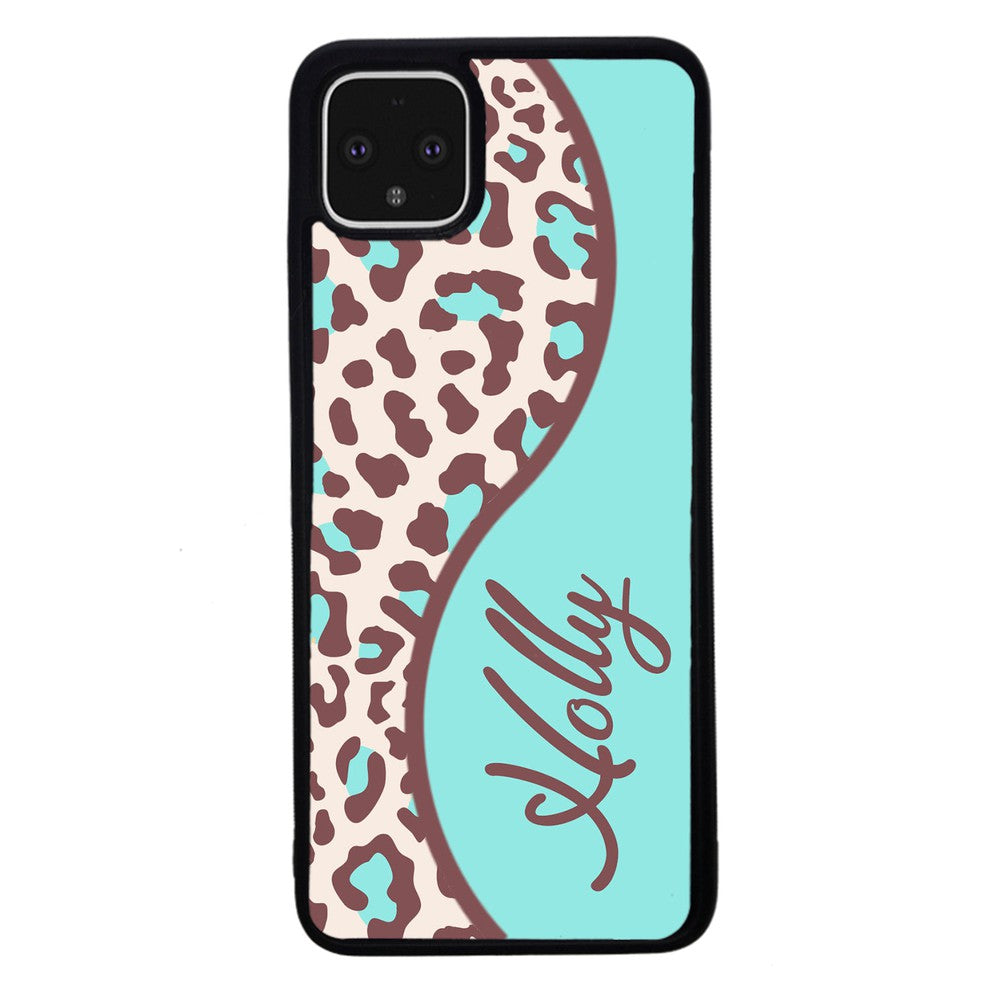 Teal and Brown Leopard Curvy Personalized Google Phone Case