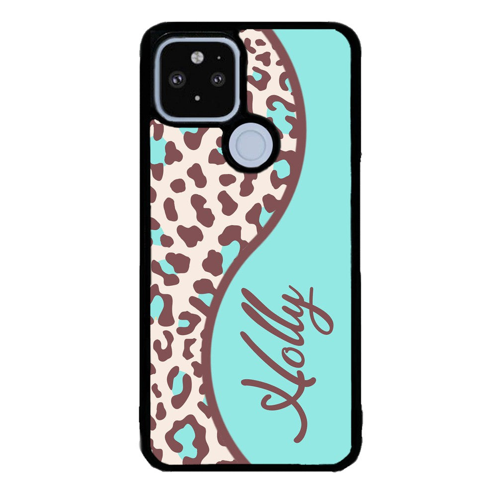 Teal and Brown Leopard Curvy Personalized Google Phone Case
