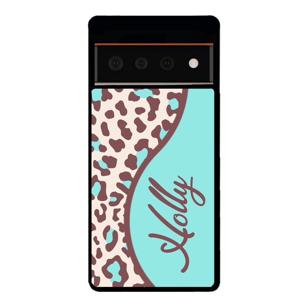 Teal and Brown Leopard Curvy Personalized Google Phone Case