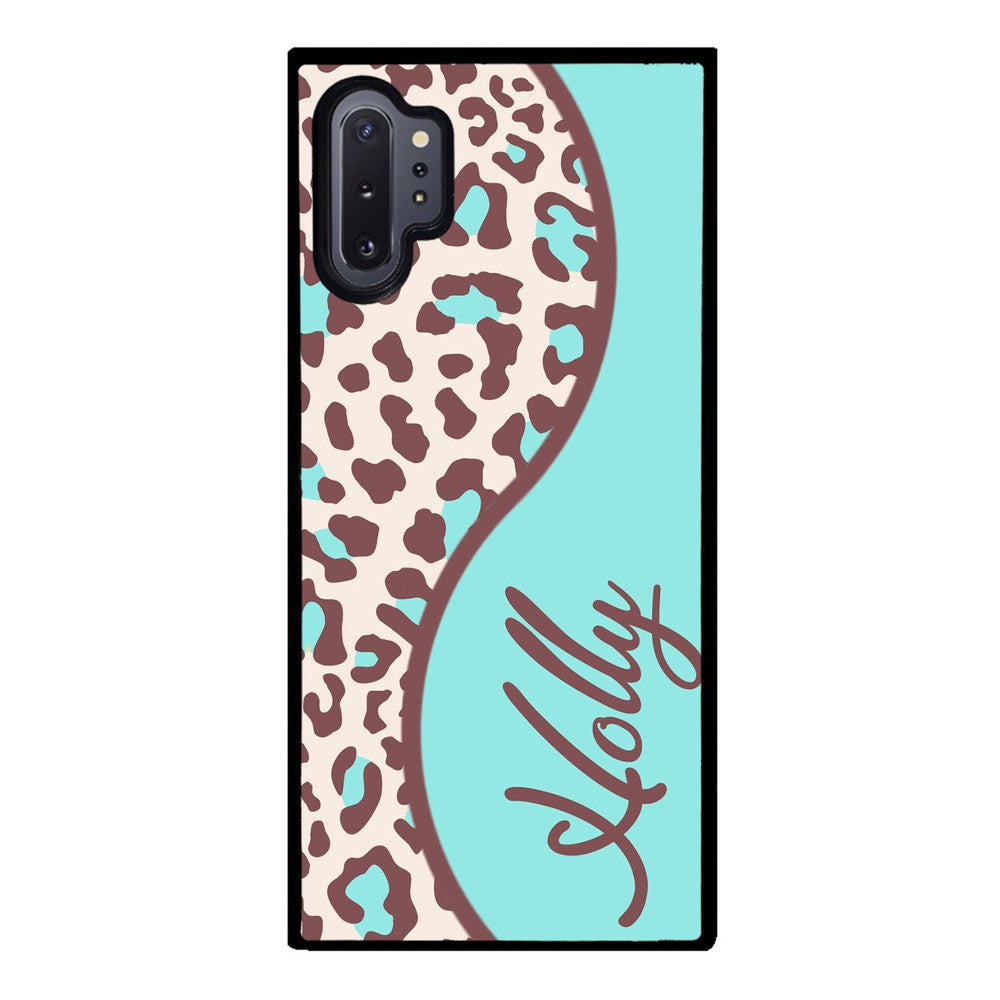 Teal and Brown Leopard Curvy Personalized Samsung Phone Case