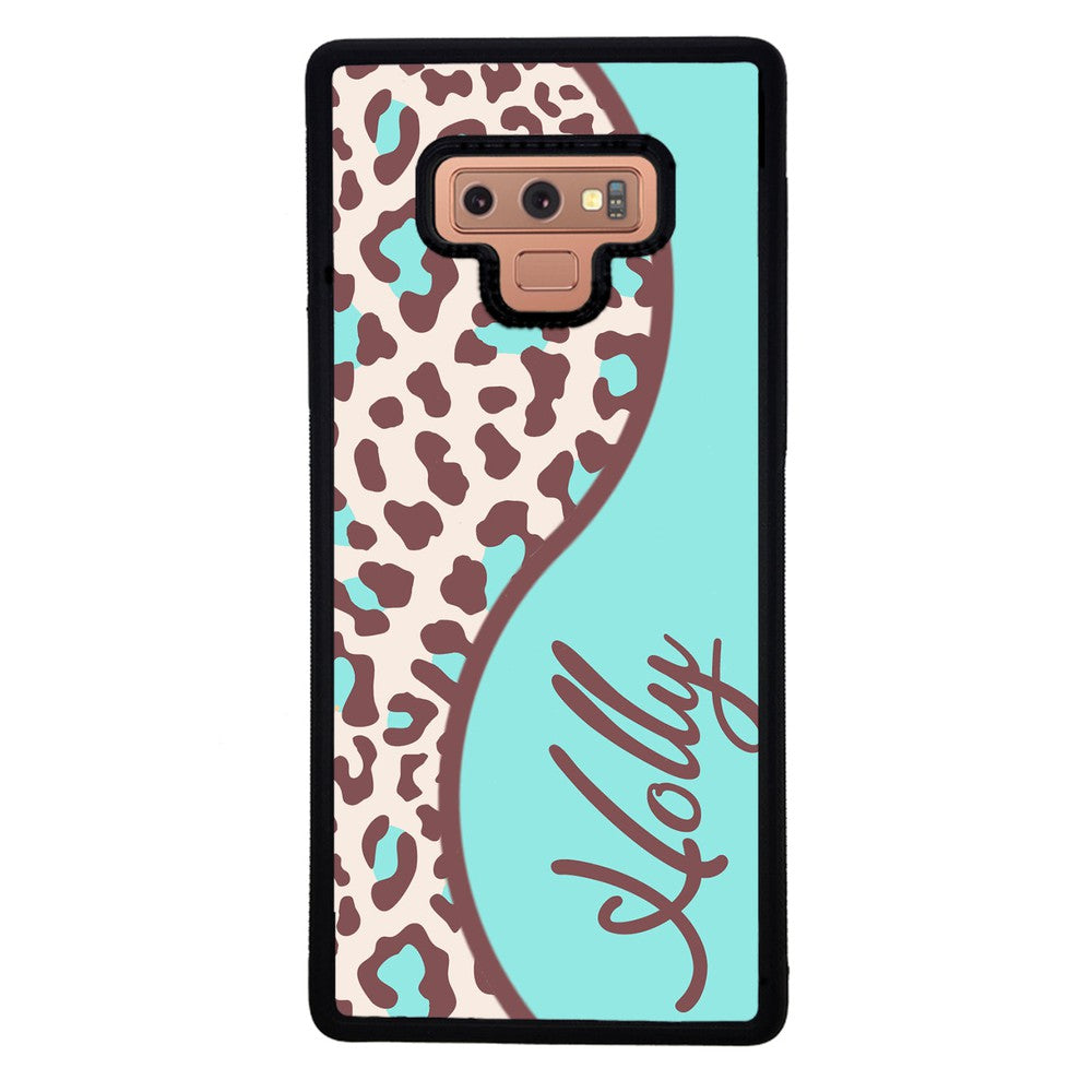 Teal and Brown Leopard Curvy Personalized Samsung Phone Case