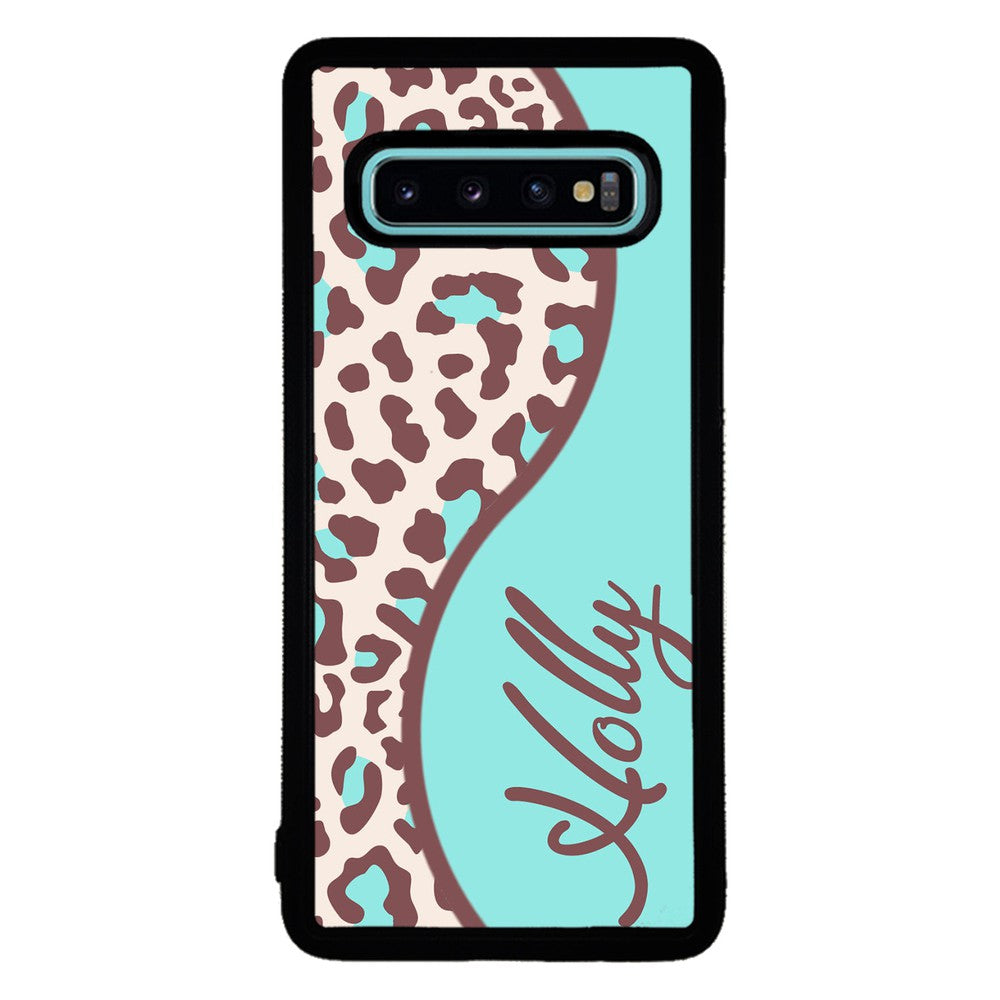 Teal and Brown Leopard Curvy Personalized Samsung Phone Case