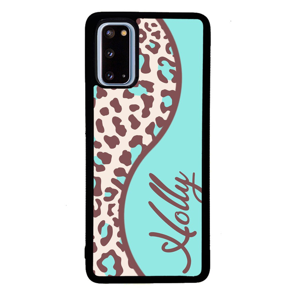 Teal and Brown Leopard Curvy Personalized Samsung Phone Case