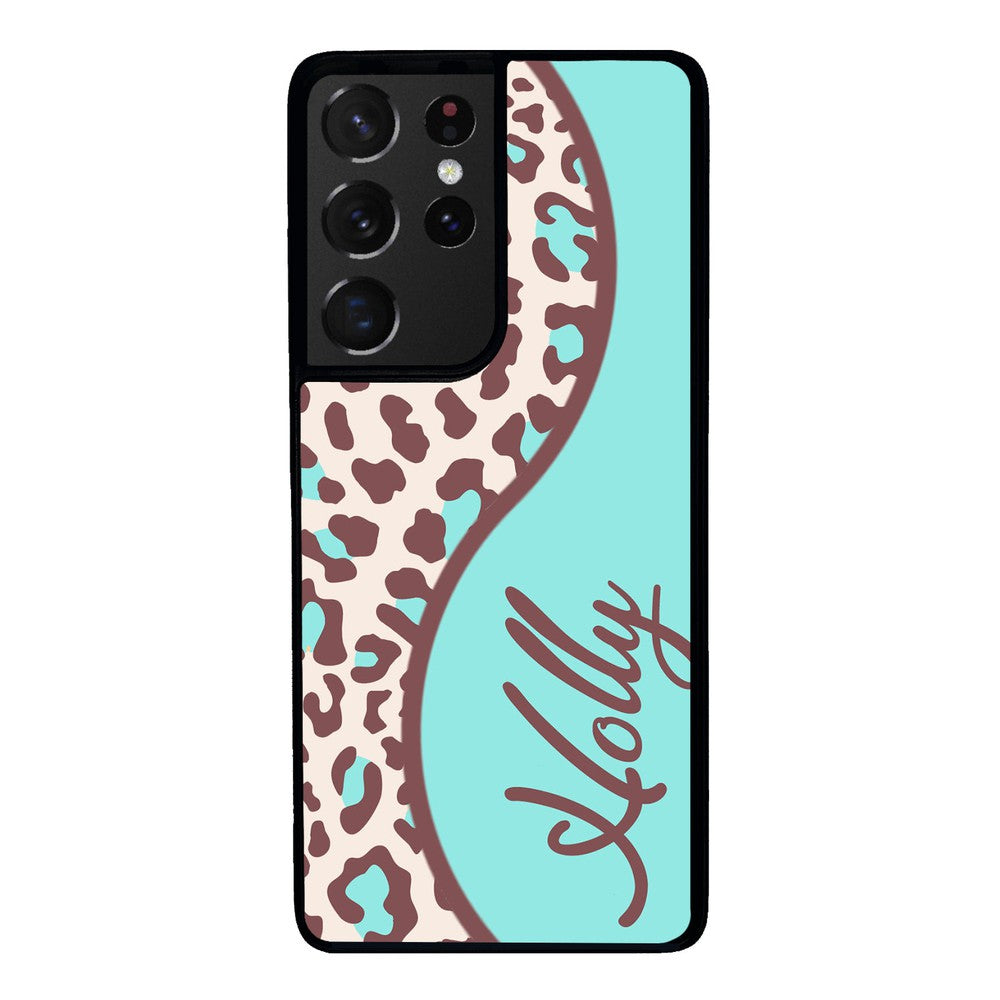 Teal and Brown Leopard Curvy Personalized Samsung Phone Case