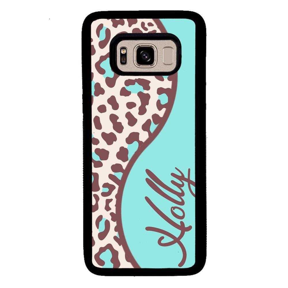 Teal and Brown Leopard Curvy Personalized Samsung Phone Case