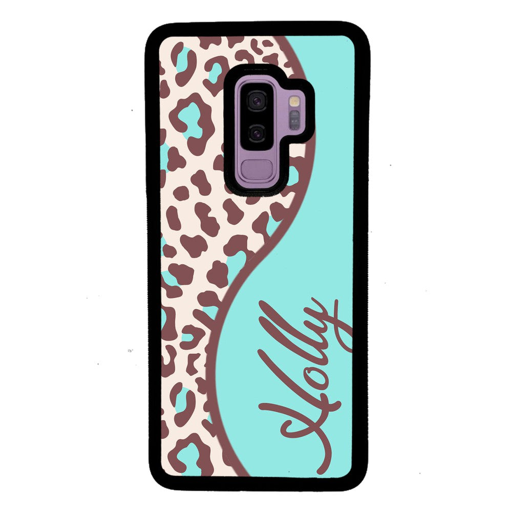 Teal and Brown Leopard Curvy Personalized Samsung Phone Case