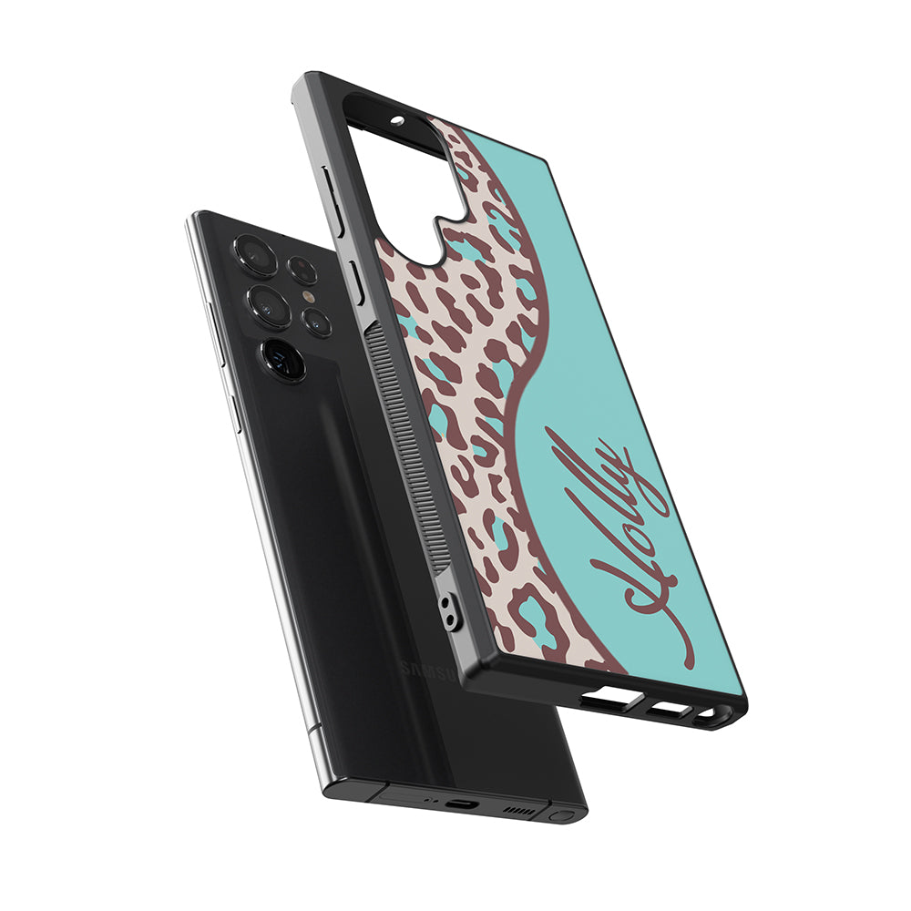 Teal and Brown Leopard Curvy Personalized Samsung Phone Case