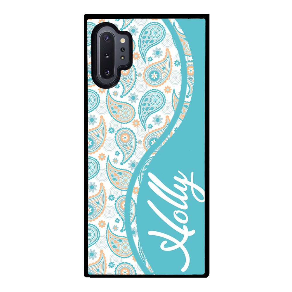 Teal Blue and Orange Paisley Personalized Samsung Phone Case