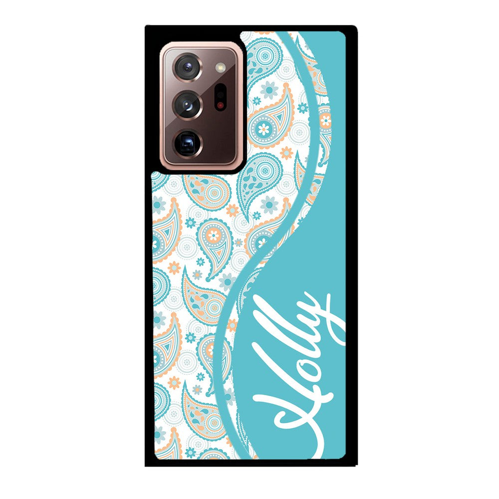 Teal Blue and Orange Paisley Personalized Samsung Phone Case