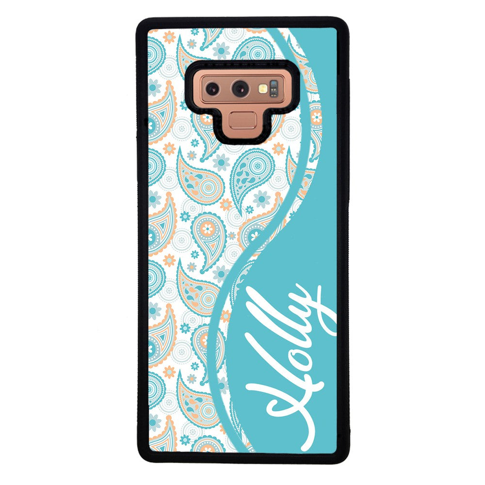 Teal Blue and Orange Paisley Personalized Samsung Phone Case