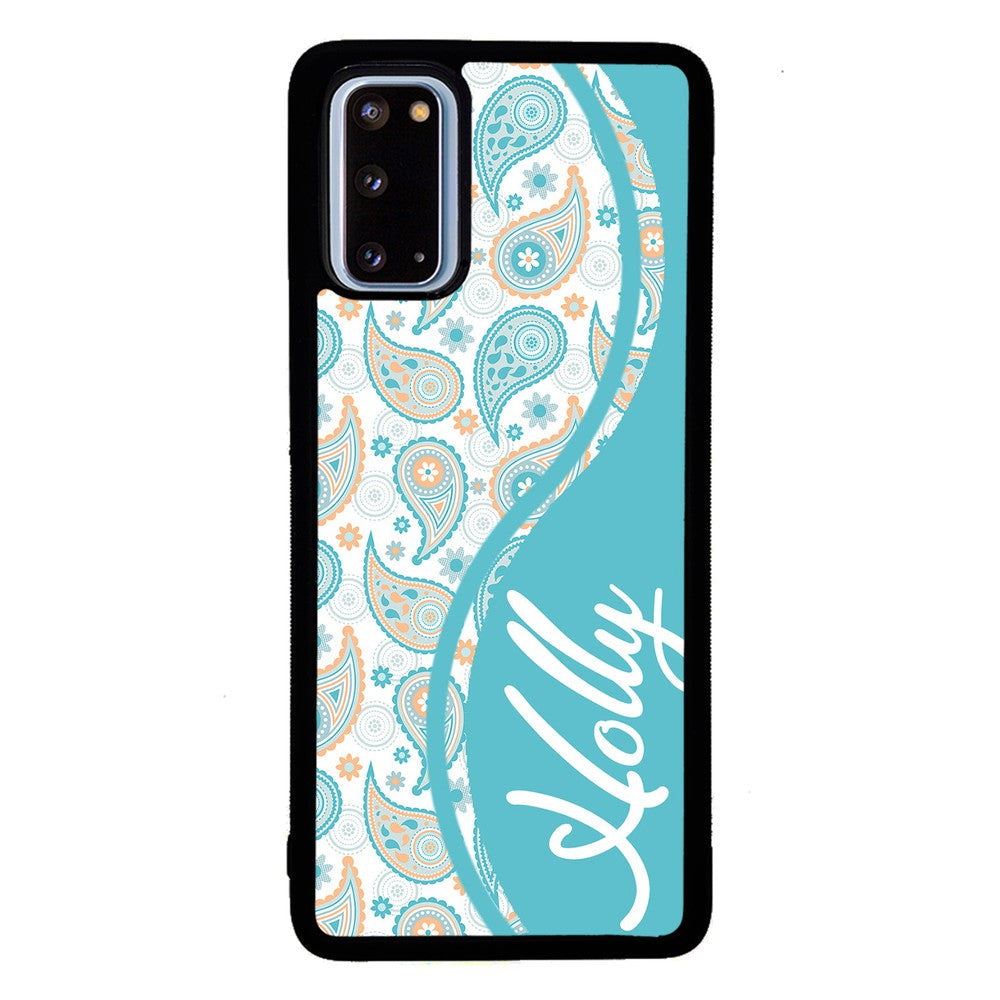 Teal Blue and Orange Paisley Personalized Samsung Phone Case