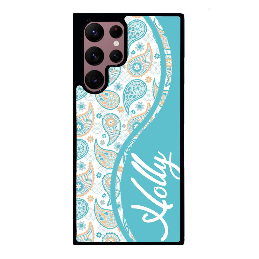 Teal Blue and Orange Paisley Personalized Samsung Phone Case