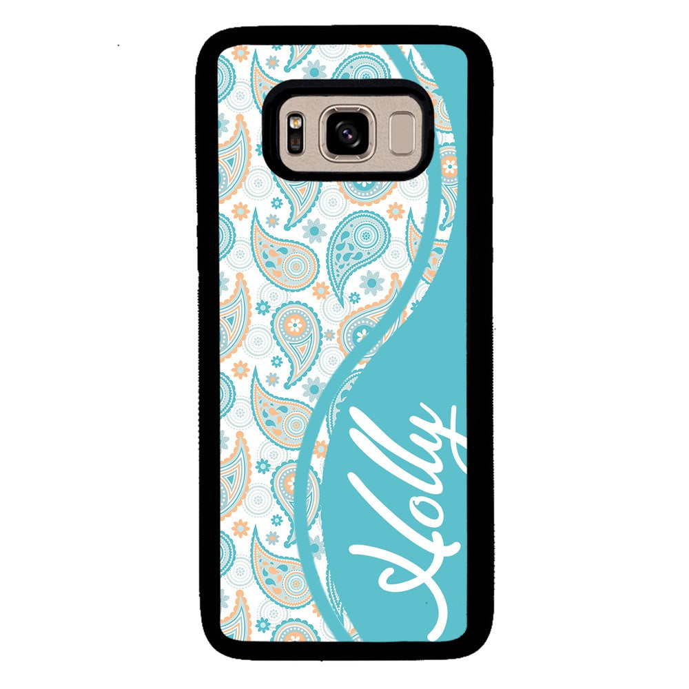 Teal Blue and Orange Paisley Personalized Samsung Phone Case