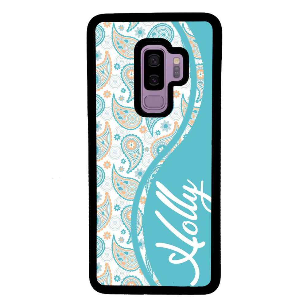 Teal Blue and Orange Paisley Personalized Samsung Phone Case