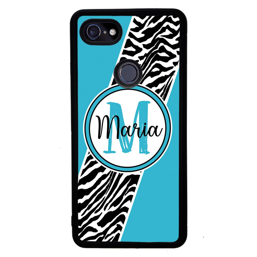 Zebra Skin Stripe Blue Teal Personalized Google Phone Case