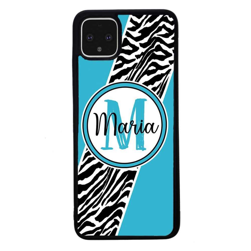 Zebra Skin Stripe Blue Teal Personalized Google Phone Case