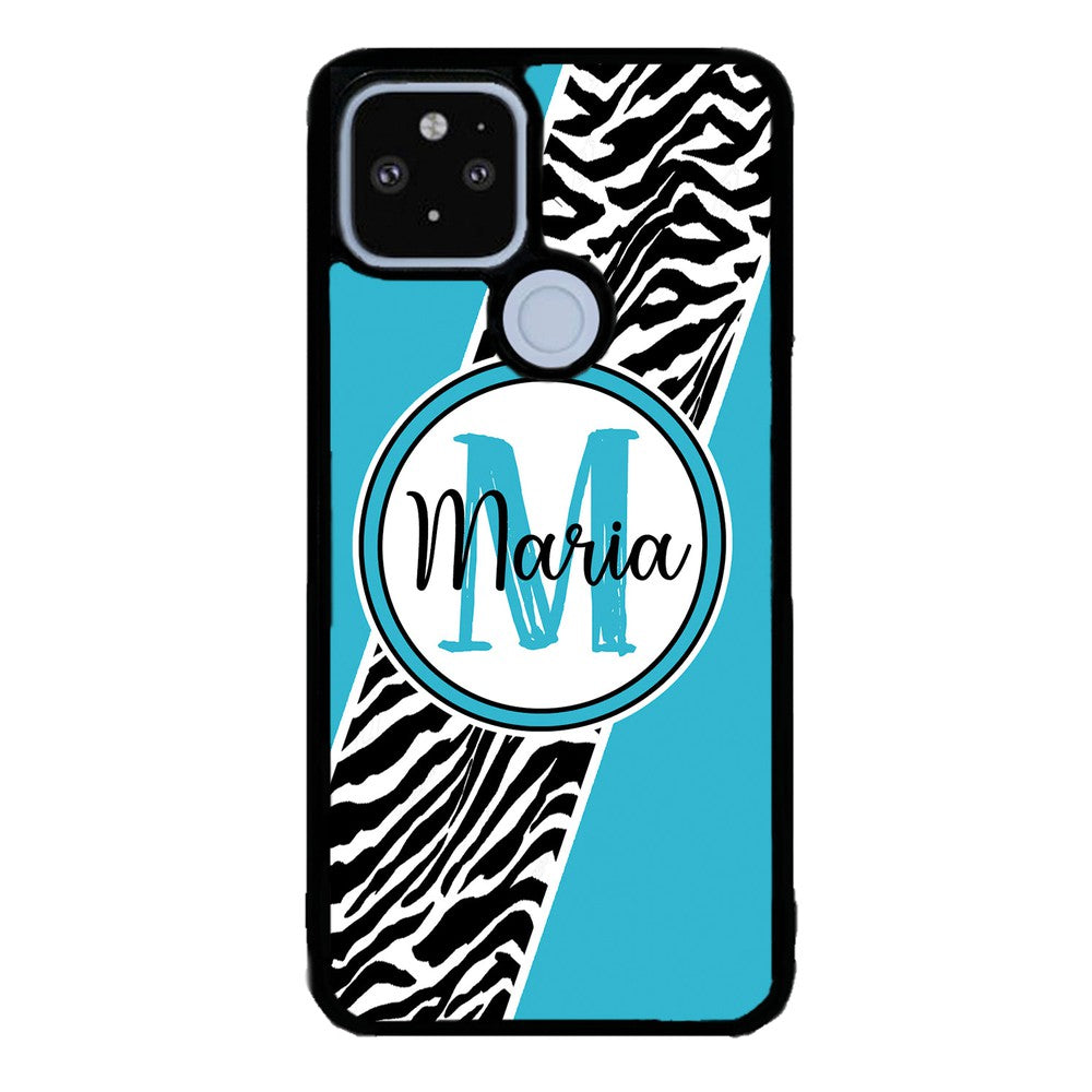 Zebra Skin Stripe Blue Teal Personalized Google Phone Case