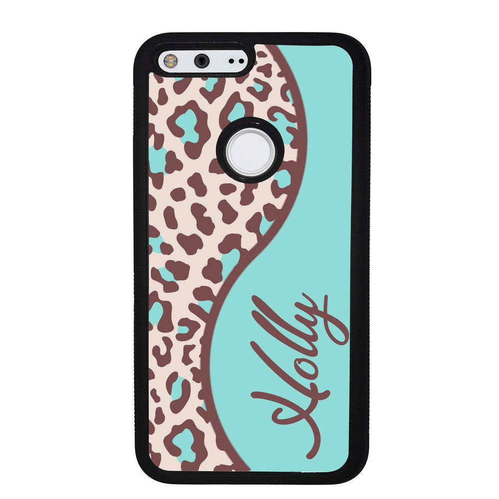 Teal and Brown Leopard Curvy Personalized Google Phone Case