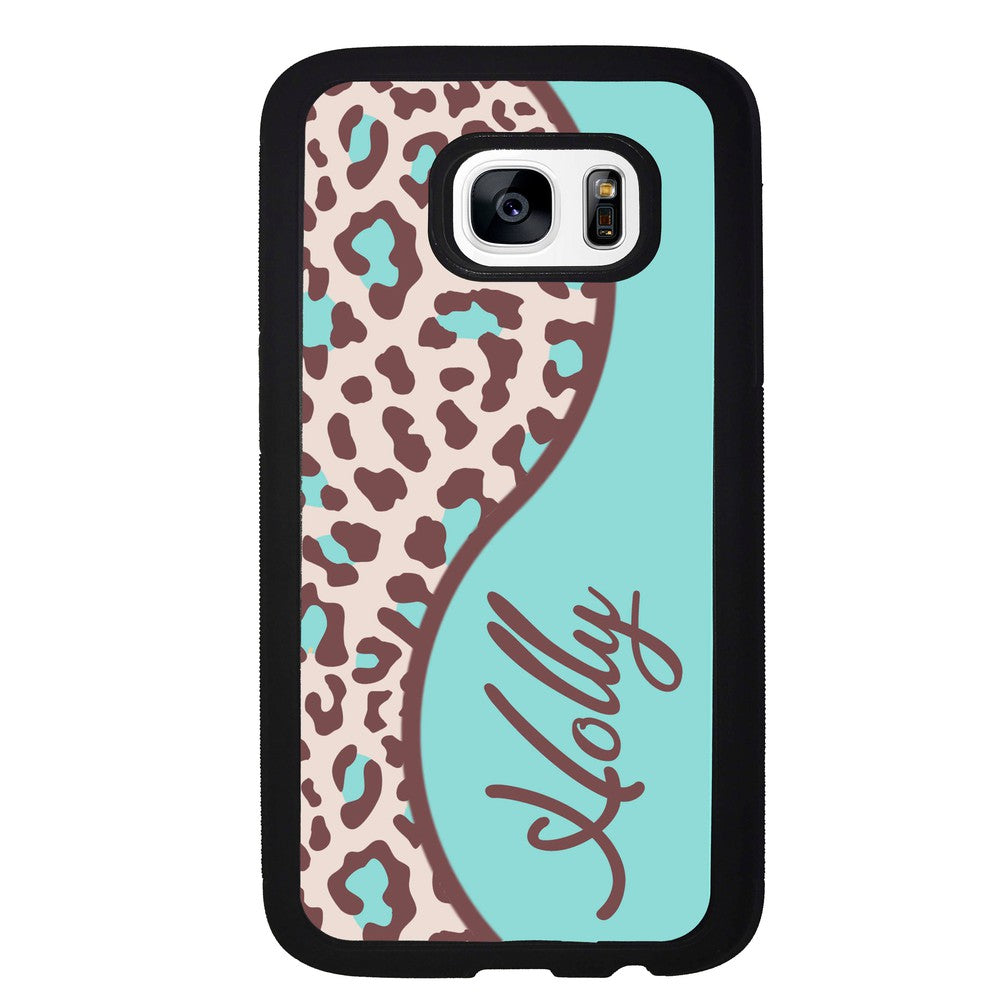 Teal and Brown Leopard Curvy Personalized Samsung Phone Case
