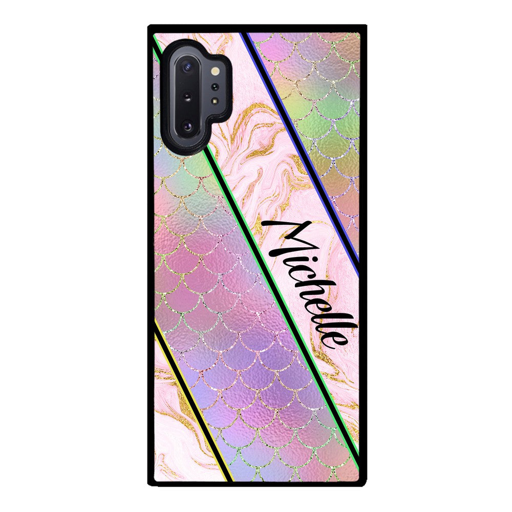 Unicorn Mermaid Scale Pink Marble Personalized Samsung Phone Case