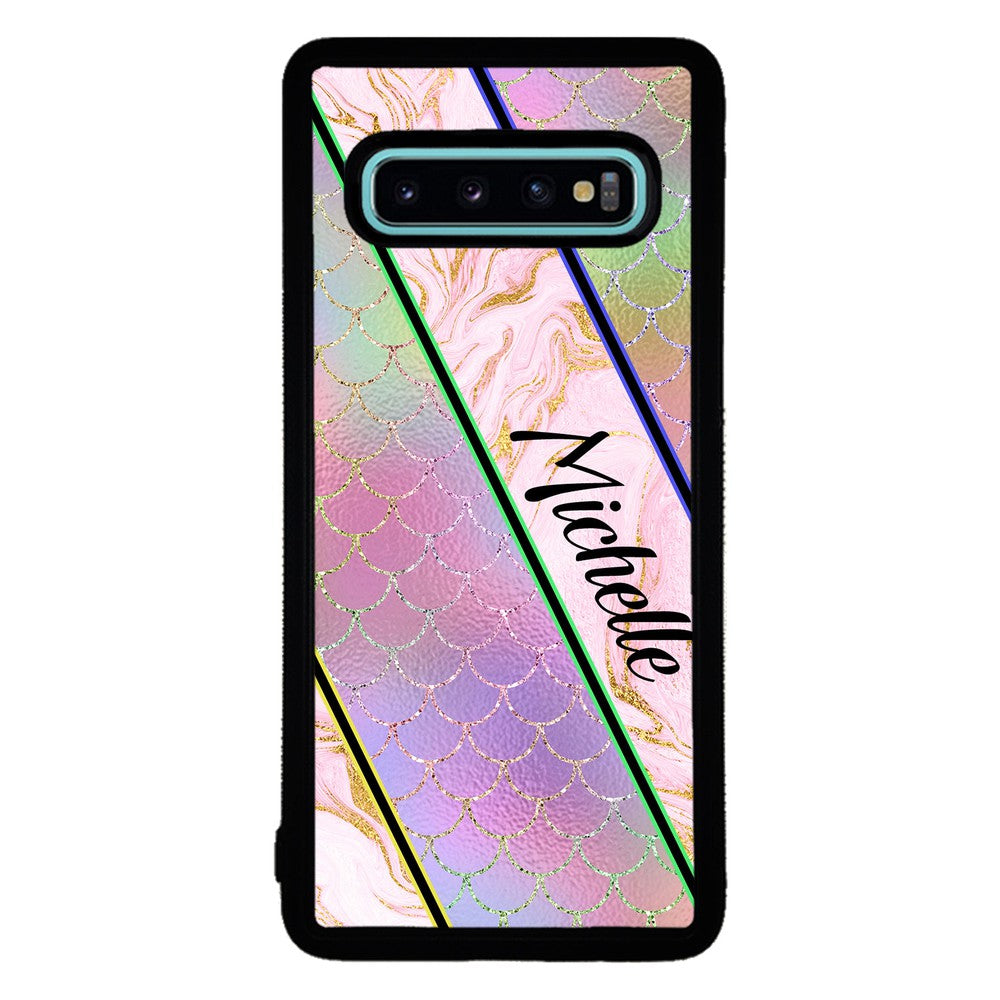 Unicorn Mermaid Scale Pink Marble Personalized Samsung Phone Case
