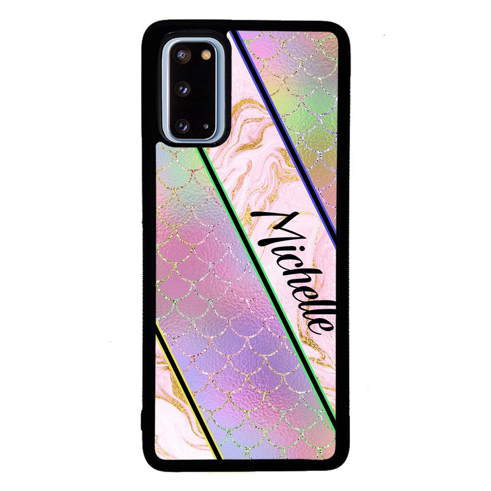 Unicorn Mermaid Scale Pink Marble Personalized Samsung Phone Case