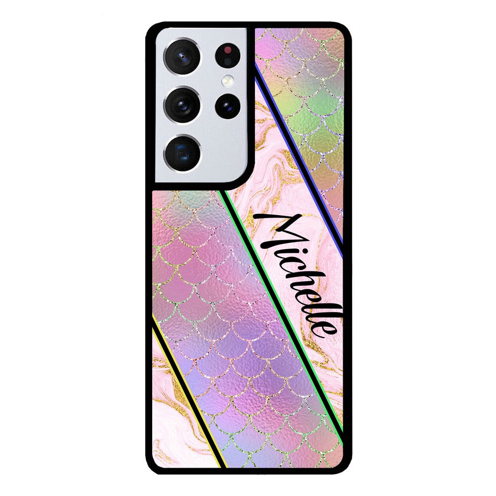 Unicorn Mermaid Scale Pink Marble Personalized Samsung Phone Case