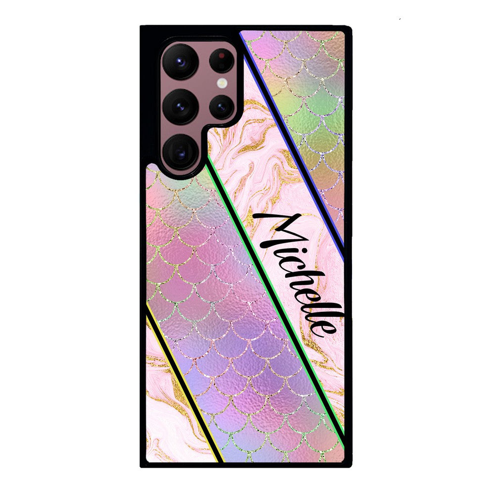 Unicorn Mermaid Scale Pink Marble Personalized Samsung Phone Case